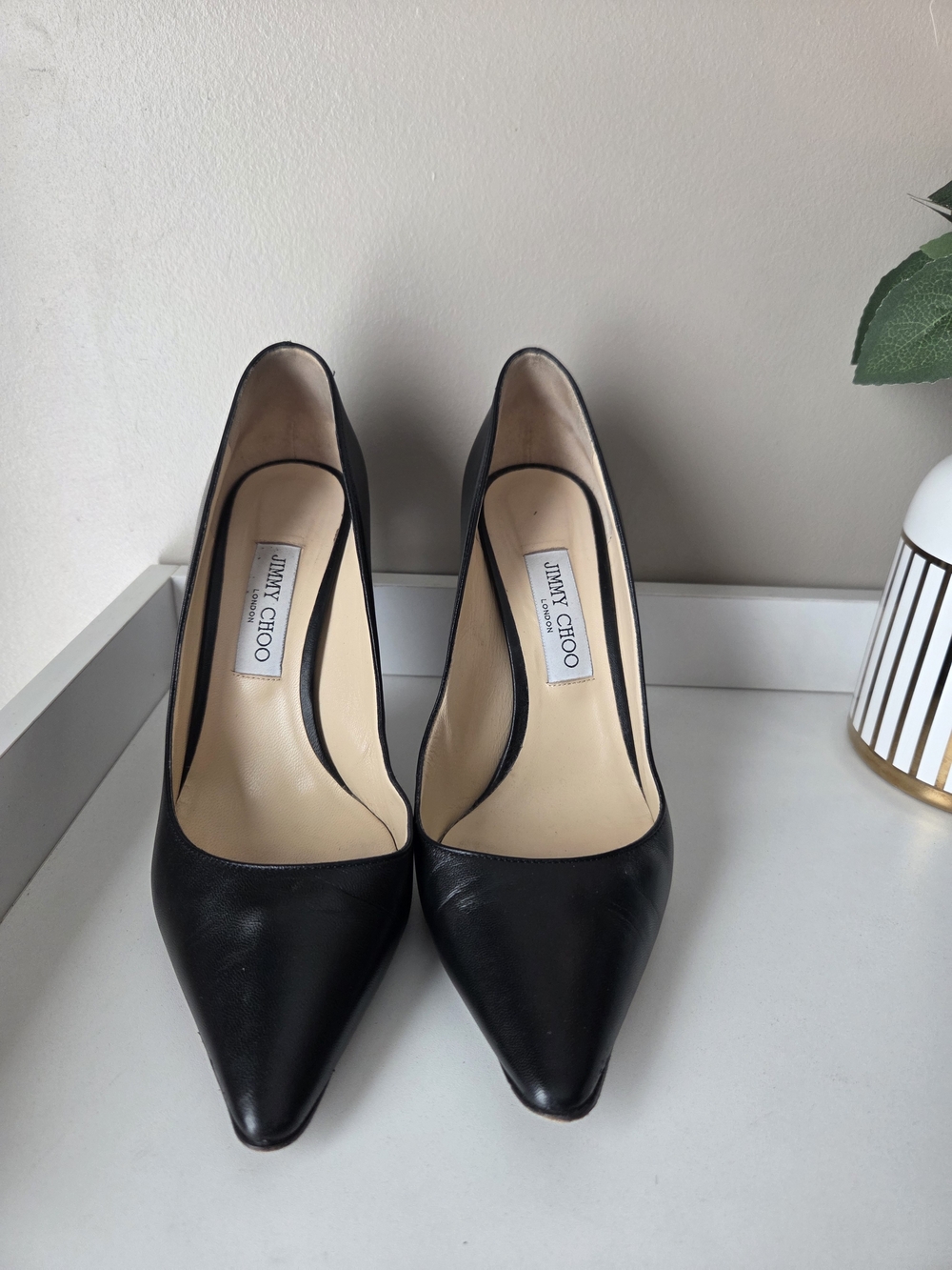 Jimmy Choo Black Pointed-Toe Leather Pumps